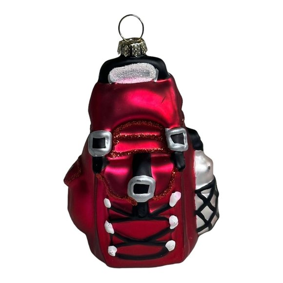 Blown Mercury Glass‎ Christmas Ornament Red Backpack 4.5" Hiking Water Bottle - Picture 1 of 9